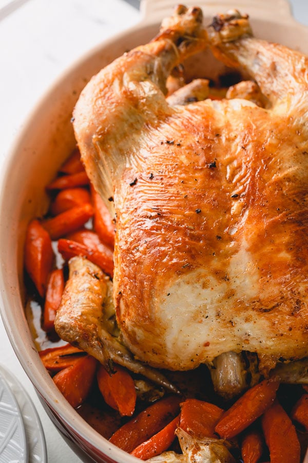 Perfect roast chicken with juicy tender meat all around and addicting crispy skin is easier than you may think! Let me share my tips and tricks for roasting a perfect chicken every time. #roastchicken #wholechicken