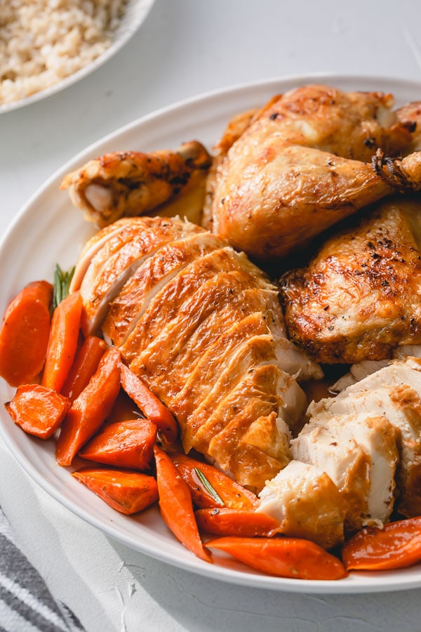 Perfect roast chicken with juicy tender meat all around and addicting crispy skin is easier than you may think! Let me share my tips and tricks for roasting a perfect chicken every time. #roastchicken #wholechicken