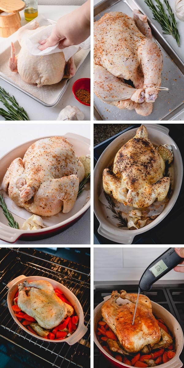 Step by step photos for perfectly cooked roast chicken. Simple method for an amazing result! #roastchicken
