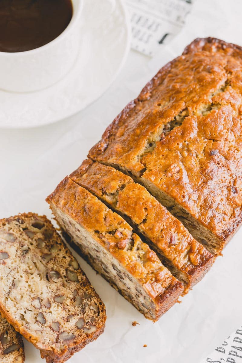 This is the simplest and moistest banana bread - easy to make and yields 2 breads! #bananabread