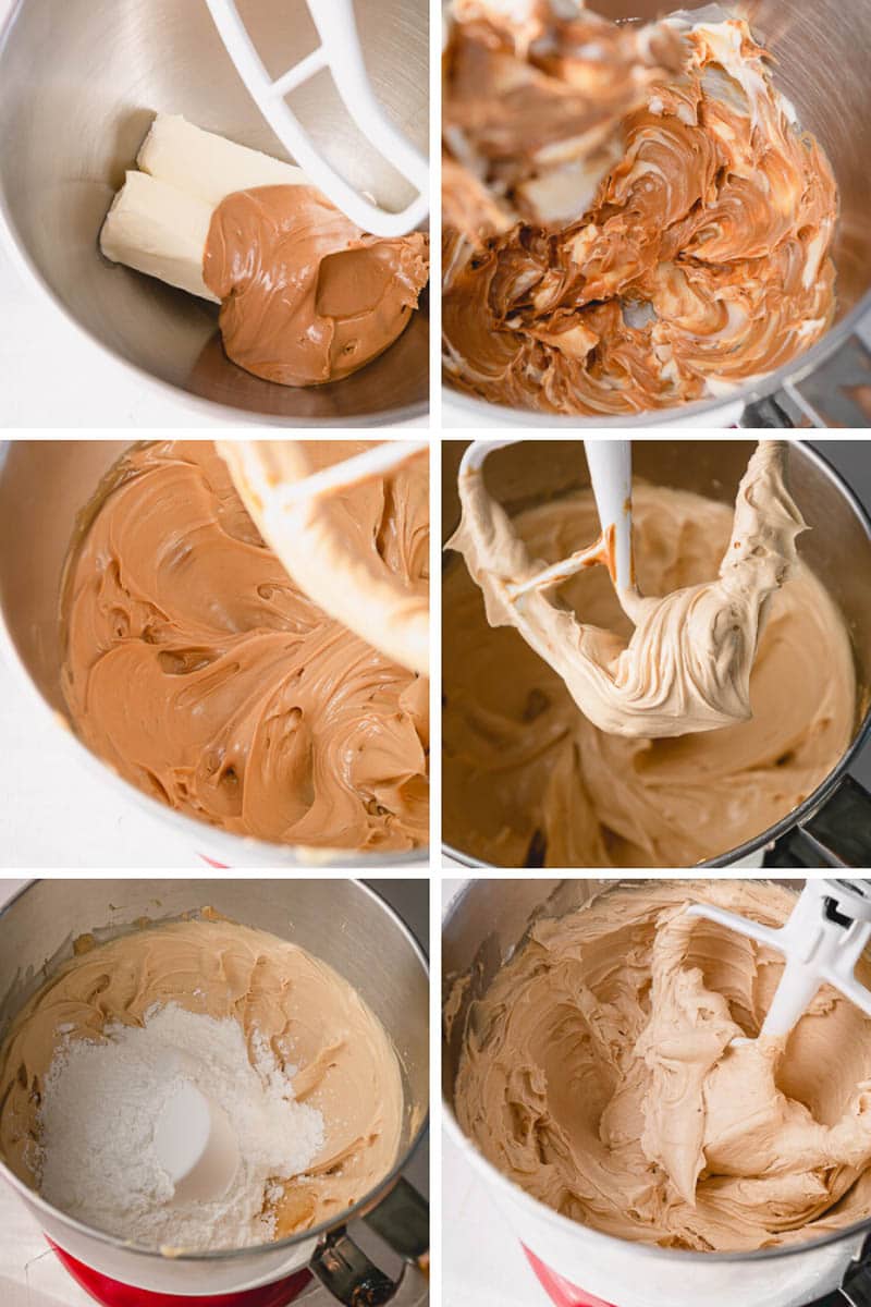 Step by step photos to make light and fluffy peanut butter buttercream. #peanutbutter #peanutbutterfrosting #peanutbutterbuttercream #frostingrecipe