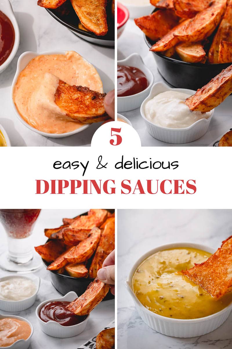 5 easy and delicious dipping sauce recipes for every palate! Incredibly versatile, these easy sauces pair with pretty much anything dippable: steak fries, chicken nuggets, you name it!