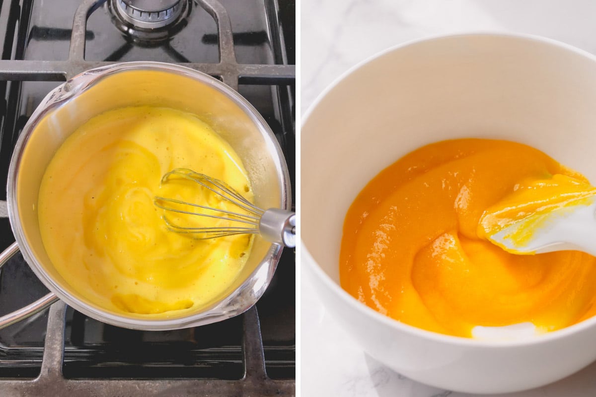 Cooking egg yolk mixture and cooling.
