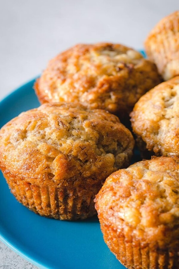 Banana muffins on a blue plate