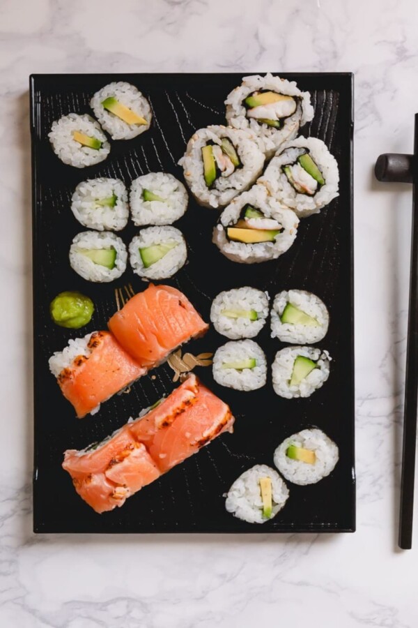 sushi rolls on a mat