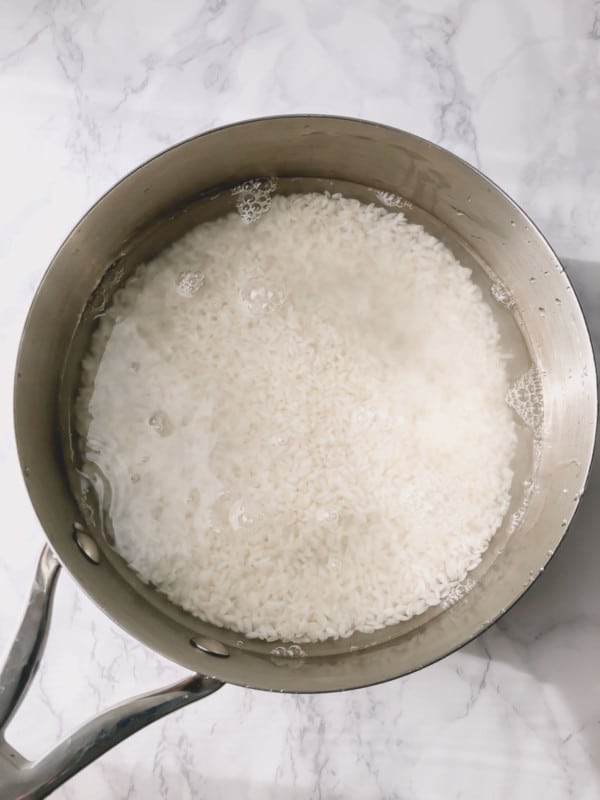 Sushi rice in a pan