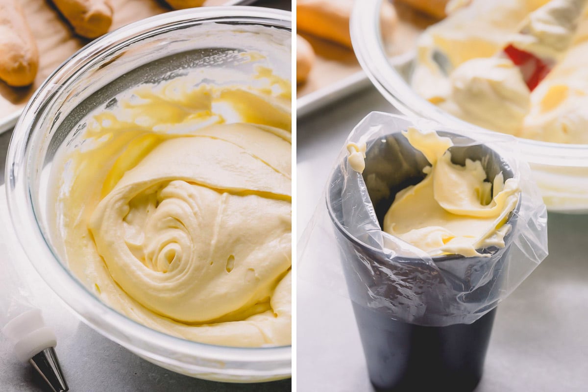 2 side by side photos of pastry cream.