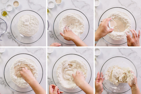 Step by step photos of making pizza dough.