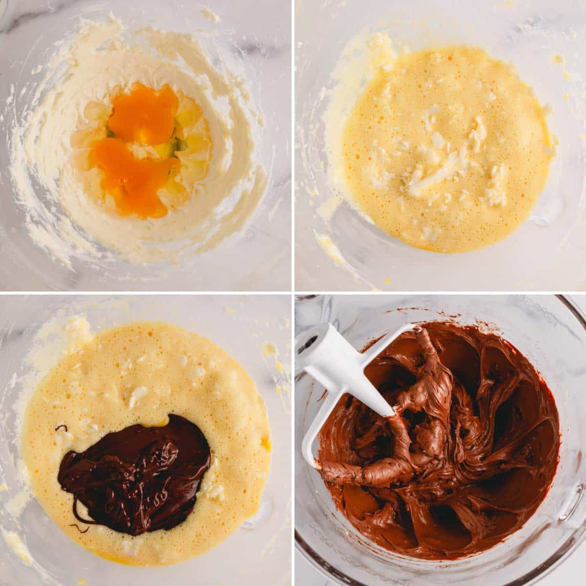 4-image collage of mixing wet ingredients.
