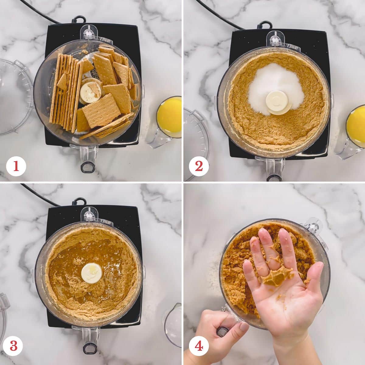 Step by step photos of making cheesecake crust.