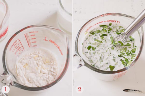 Side by side image of making roux mixture.