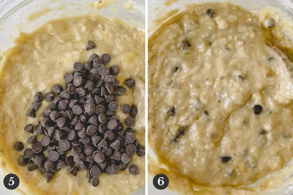 Banana muffin batter with chocolate chips.