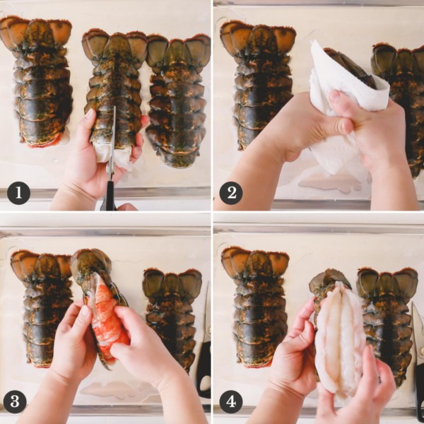 hand removing meat from lobster tails