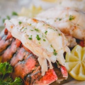 a baked lobster tail on its shell