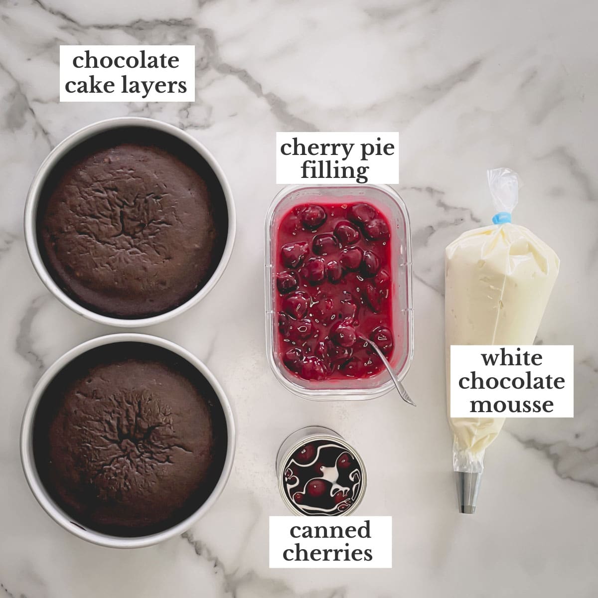 Black Forest Cake components.
