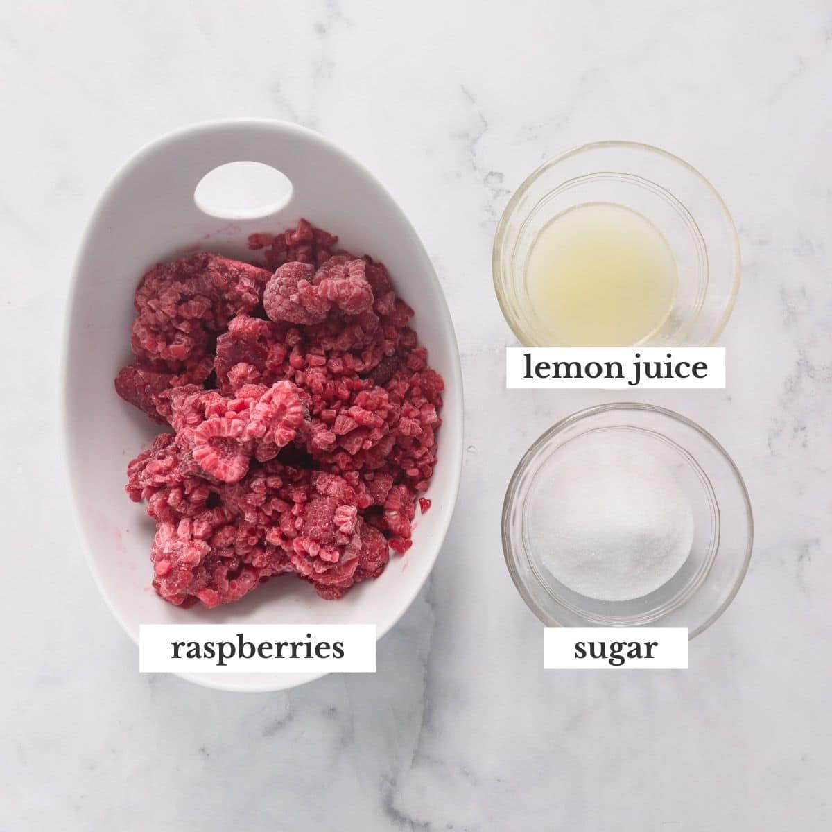 Raspberry coulis ingredients.