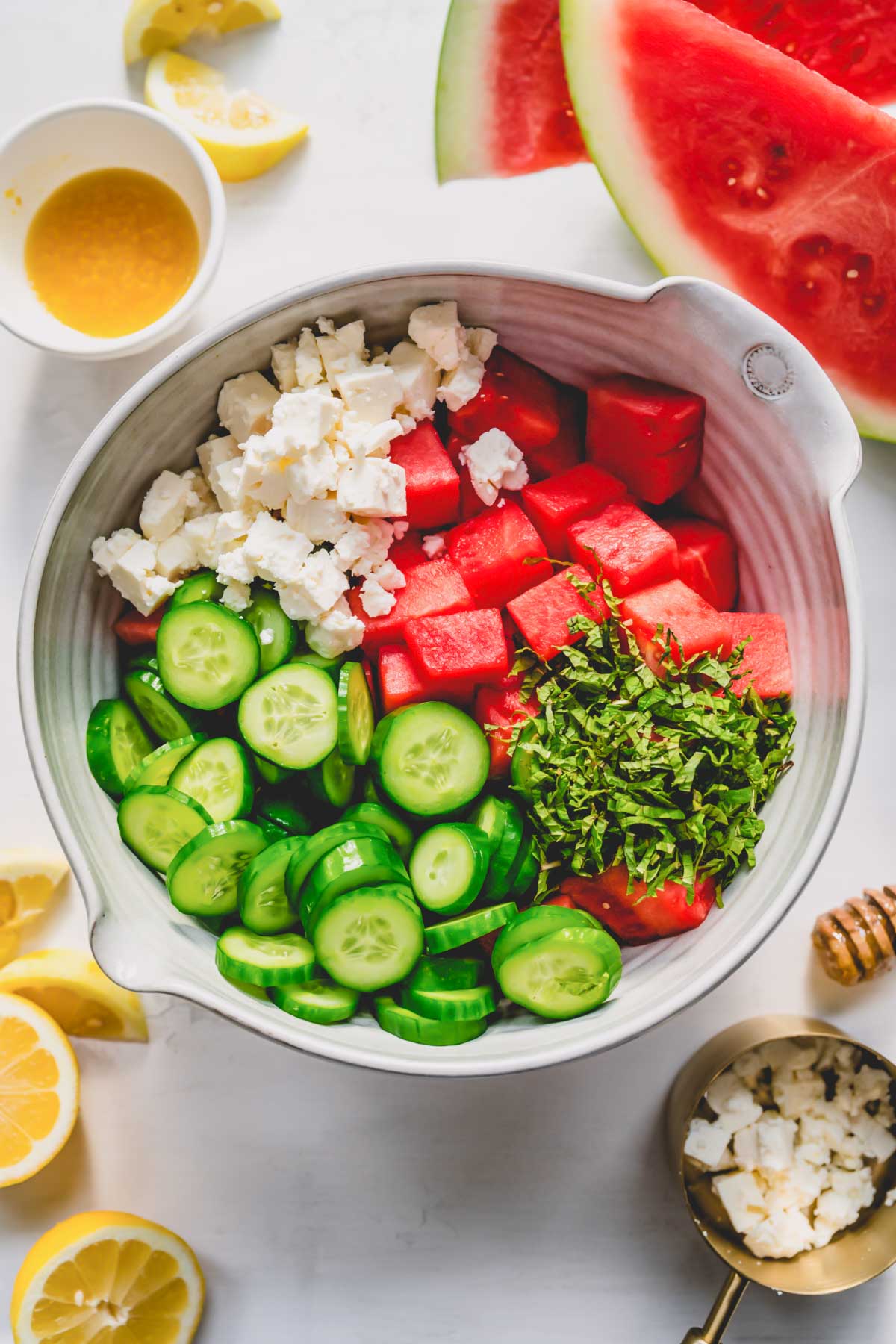 Salad ingredients in a large bowl.