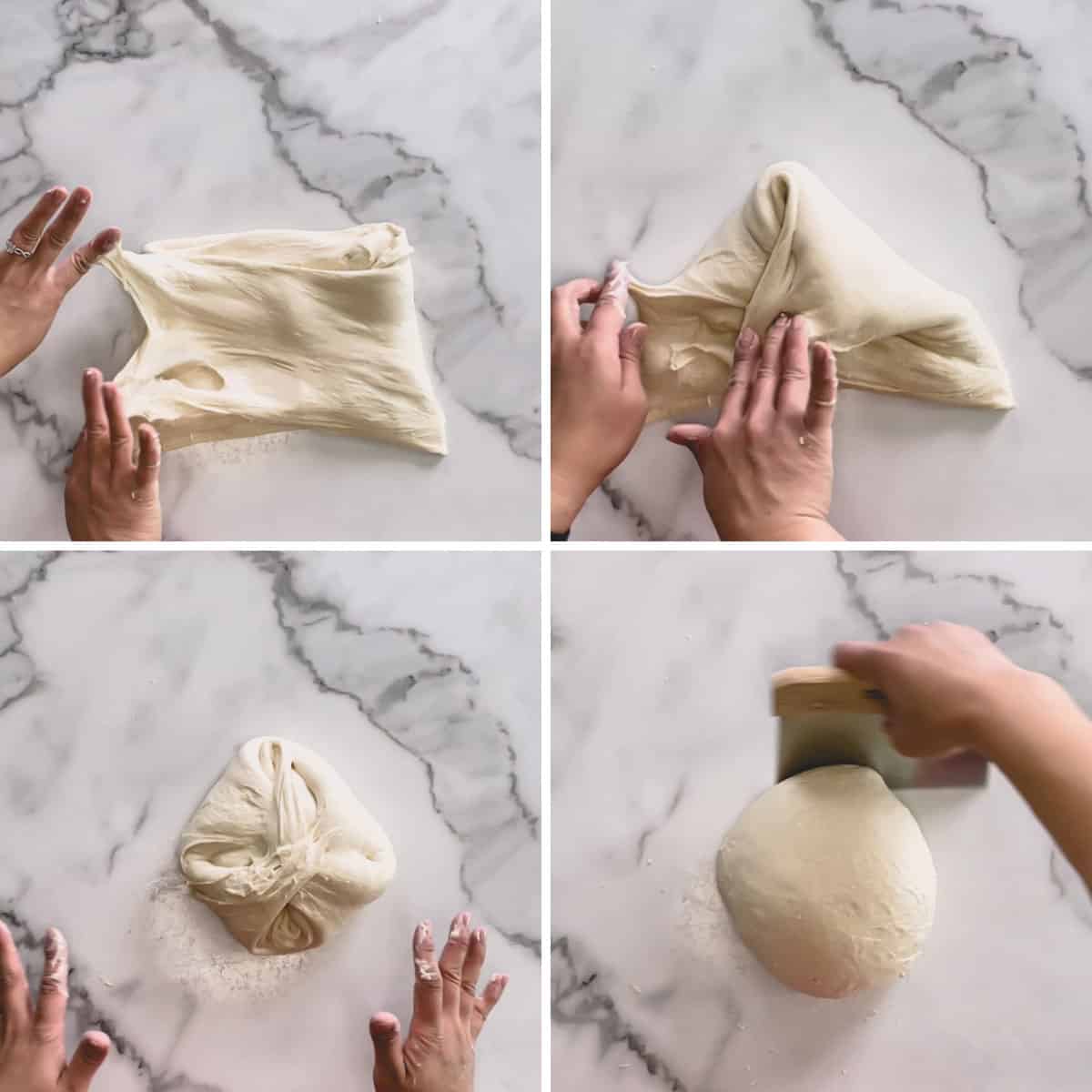 hand shaping bread dough into a ball