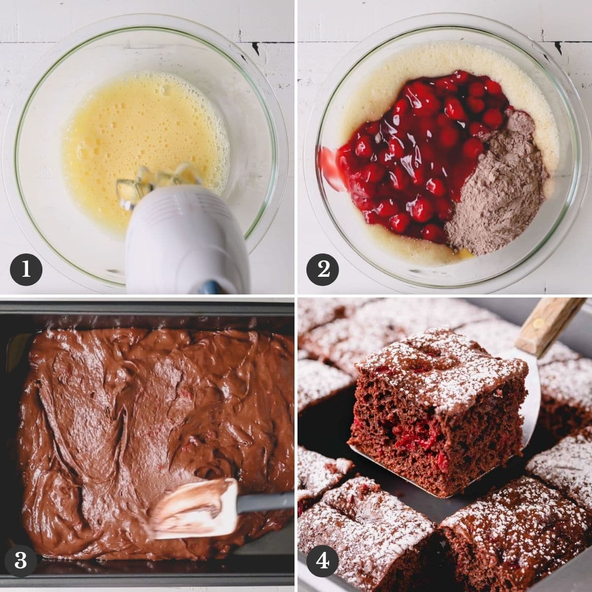 Step by step photos of making cherry chocolate cake.