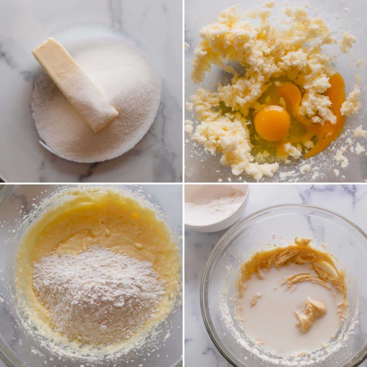 Step by step photos of making muffin batter.