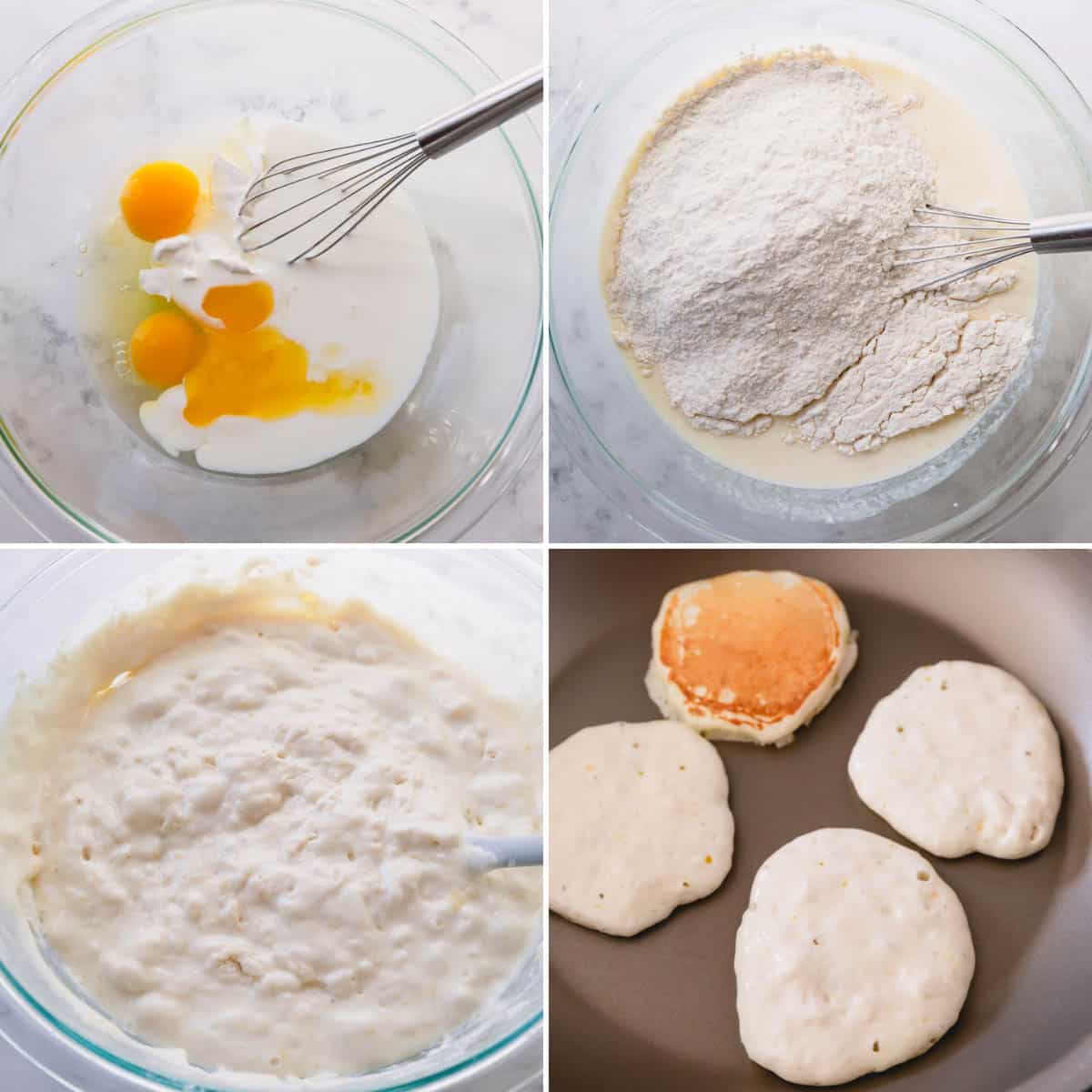 how to make pancake batter, pancakes in a skillet