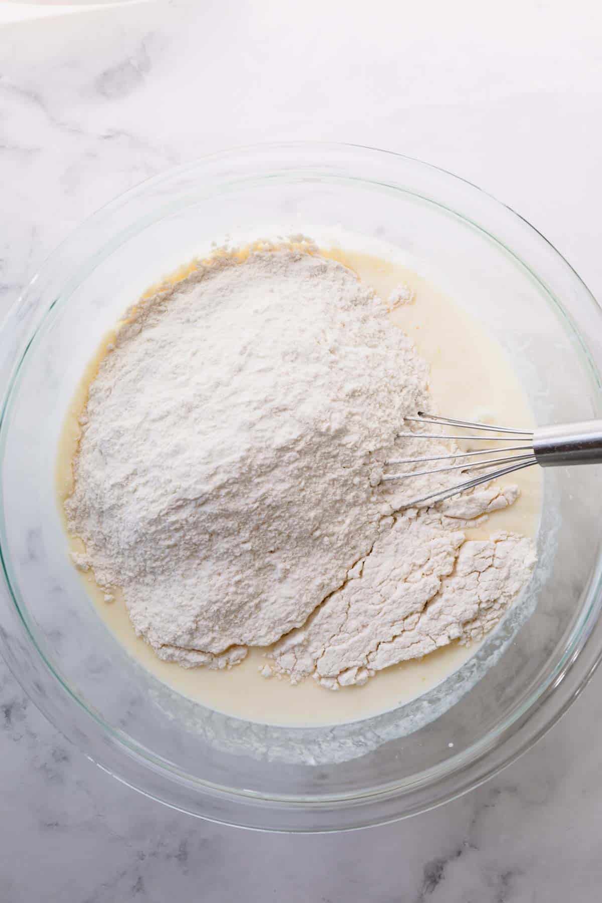 Flour added to the buttermilk mixture.