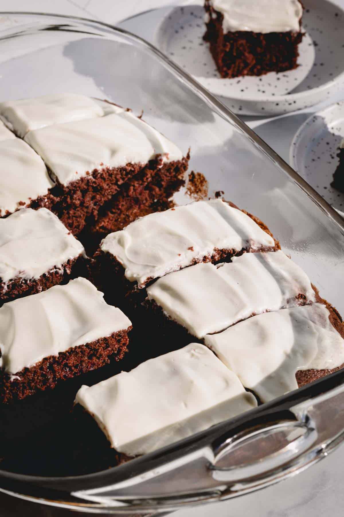 Chocolate cherry cake with soft cream cheese frosting.