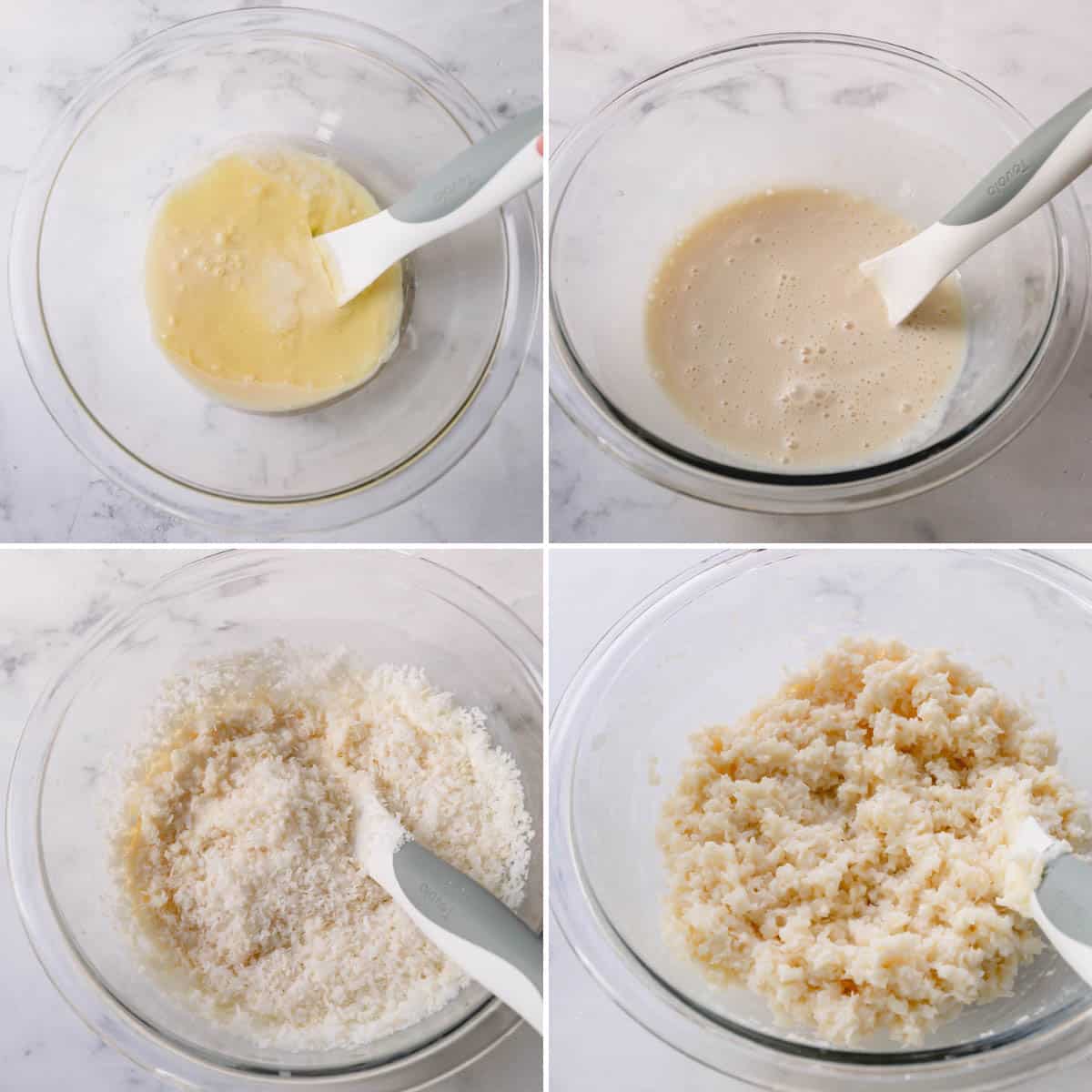step by step photos of making macaroon batter.