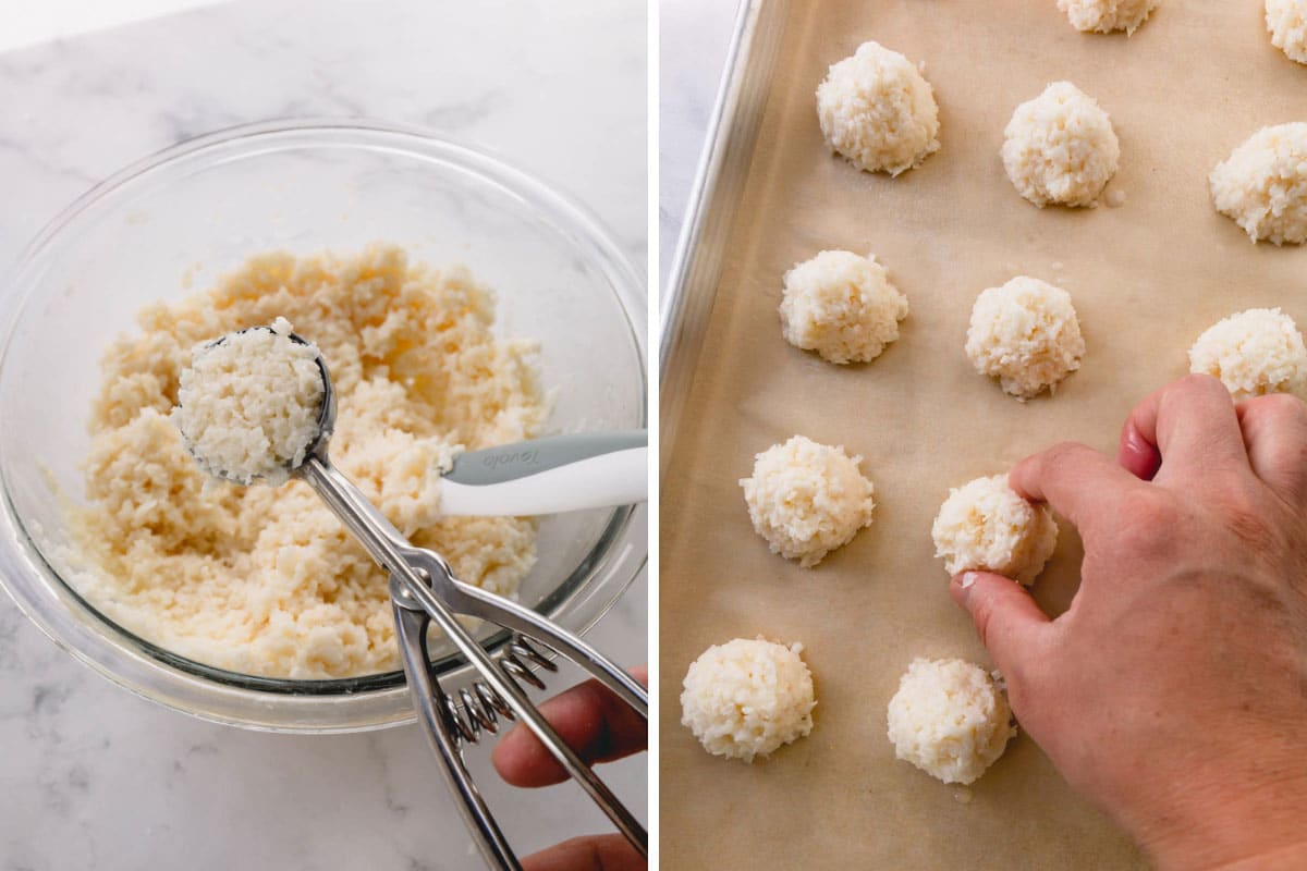 coconut macaroons on a sheet pan.