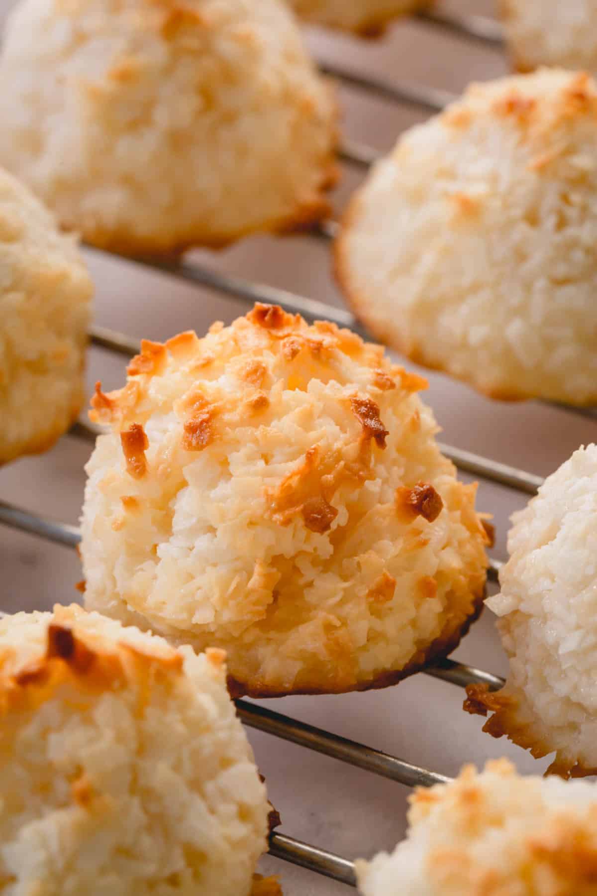 coconut macaroons on a wire rack
