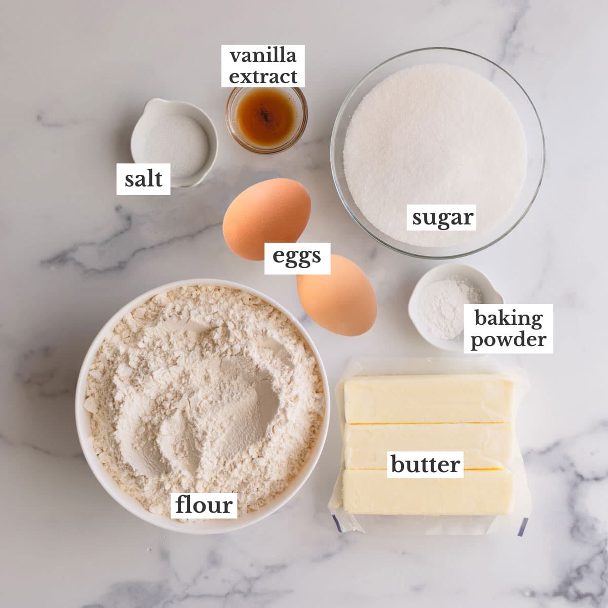 Butter cookie dough ingredients.