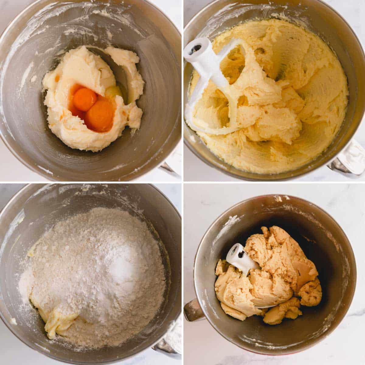 Step by step photos of making butter cookie dough.