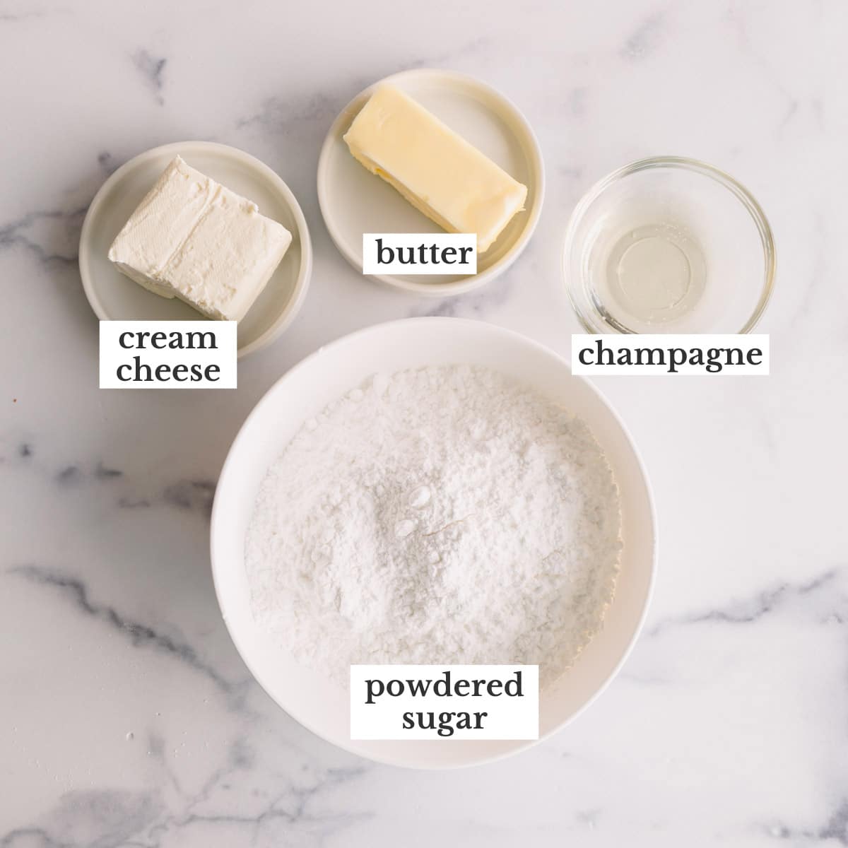Champagne frosting ingredients.