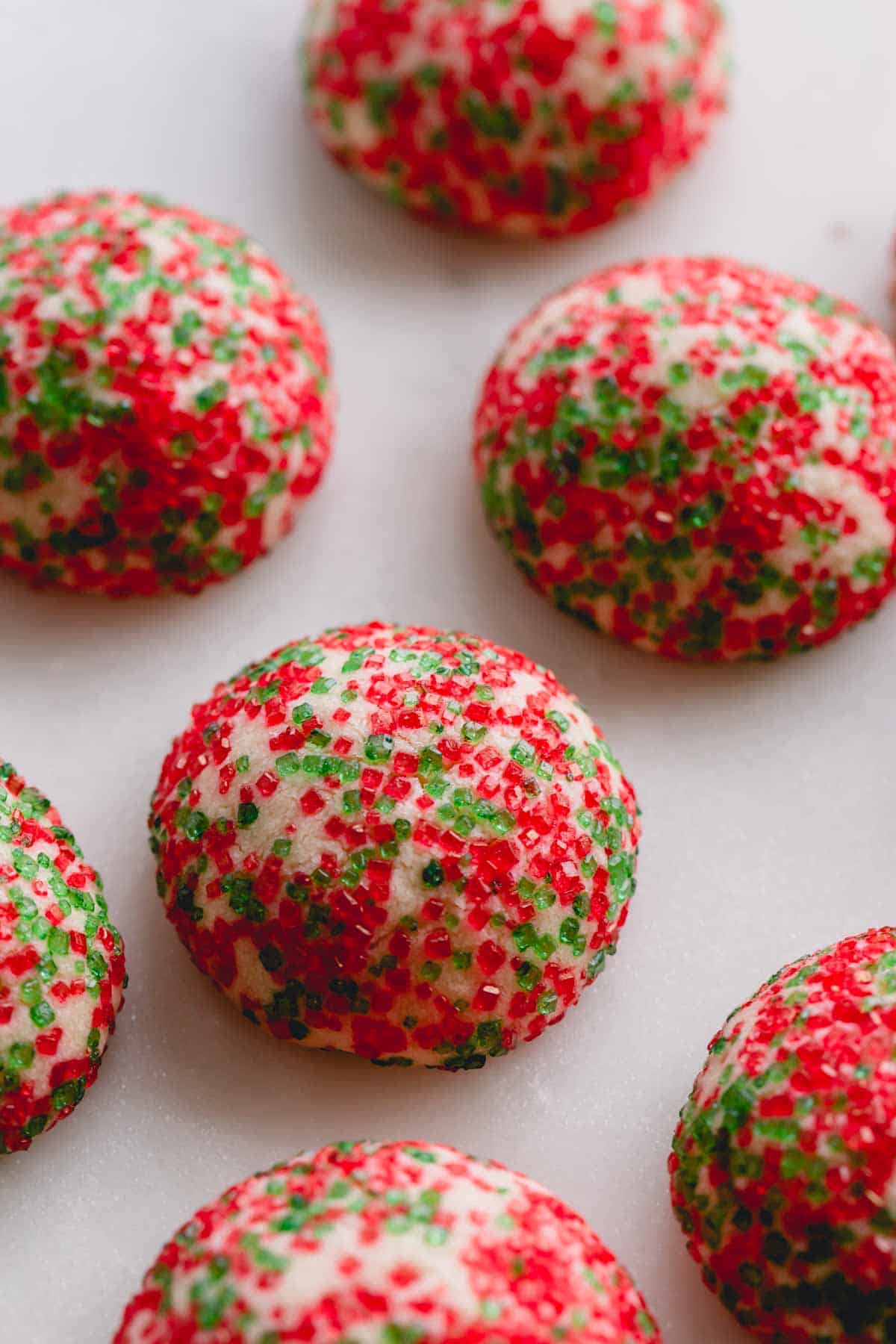 Red and green sugar coated cookies.
