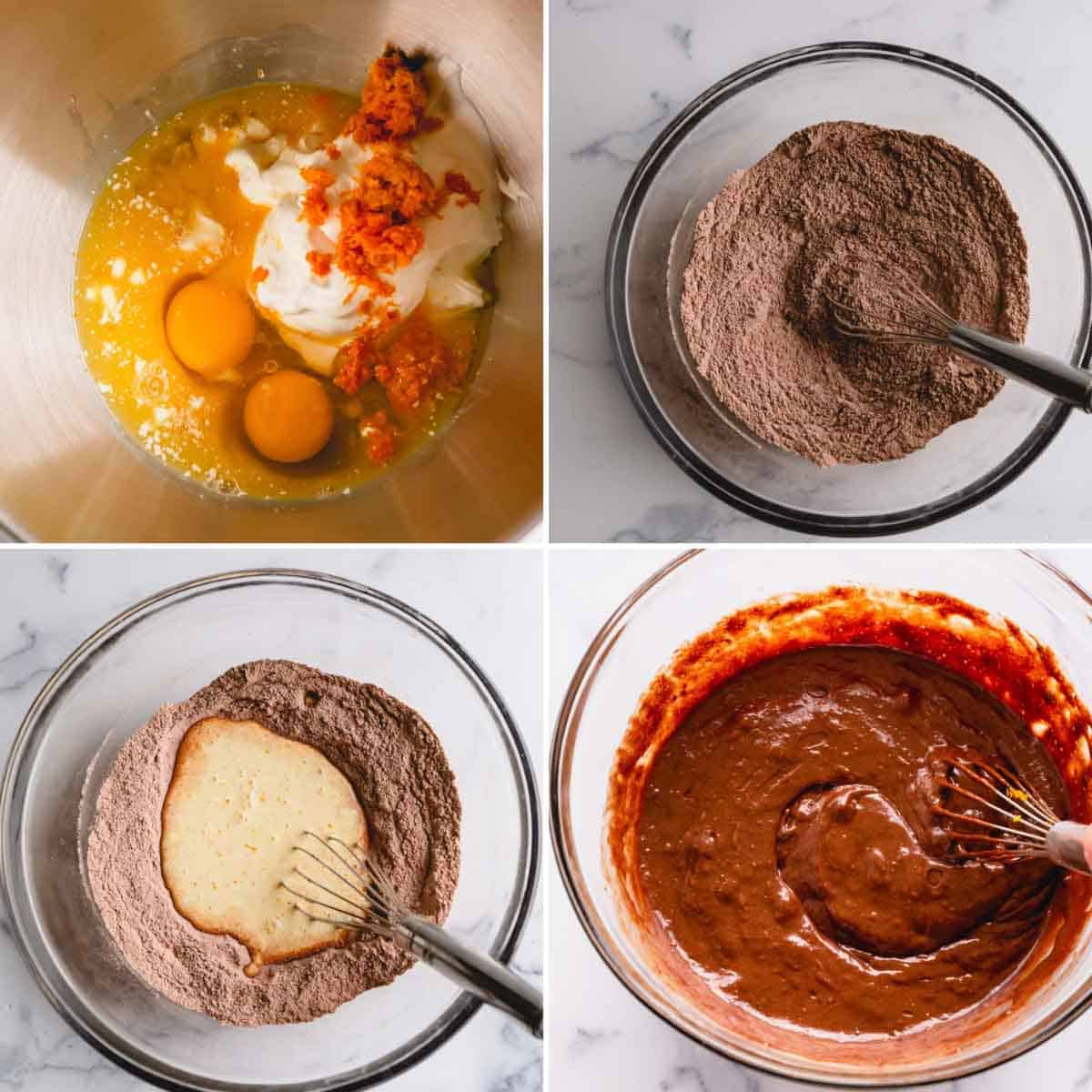 how to make chocolate muffin batter in a bowl.