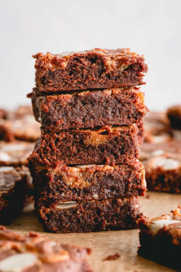 a stack of almond brownies.