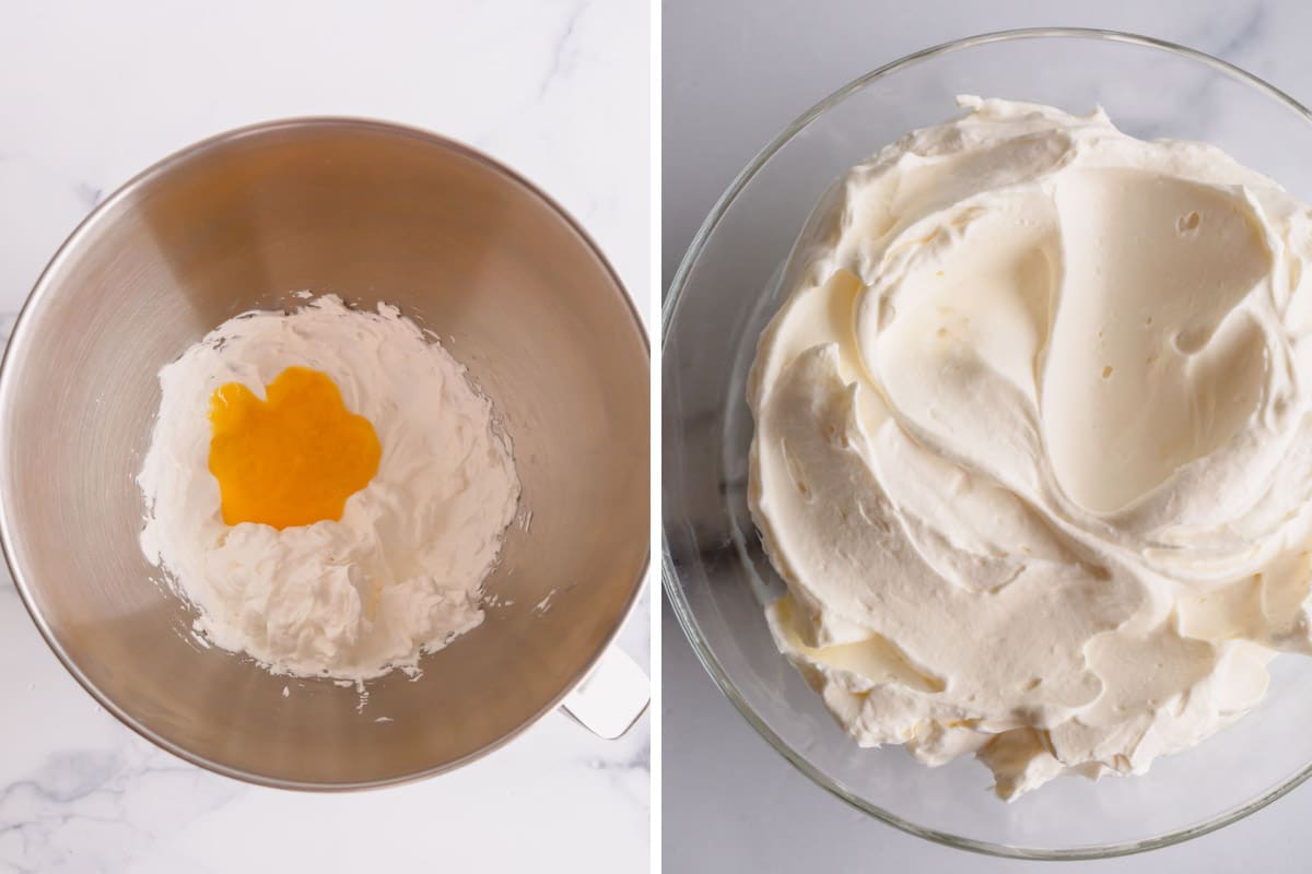 Side by side images of making lemon curd whipped cream.