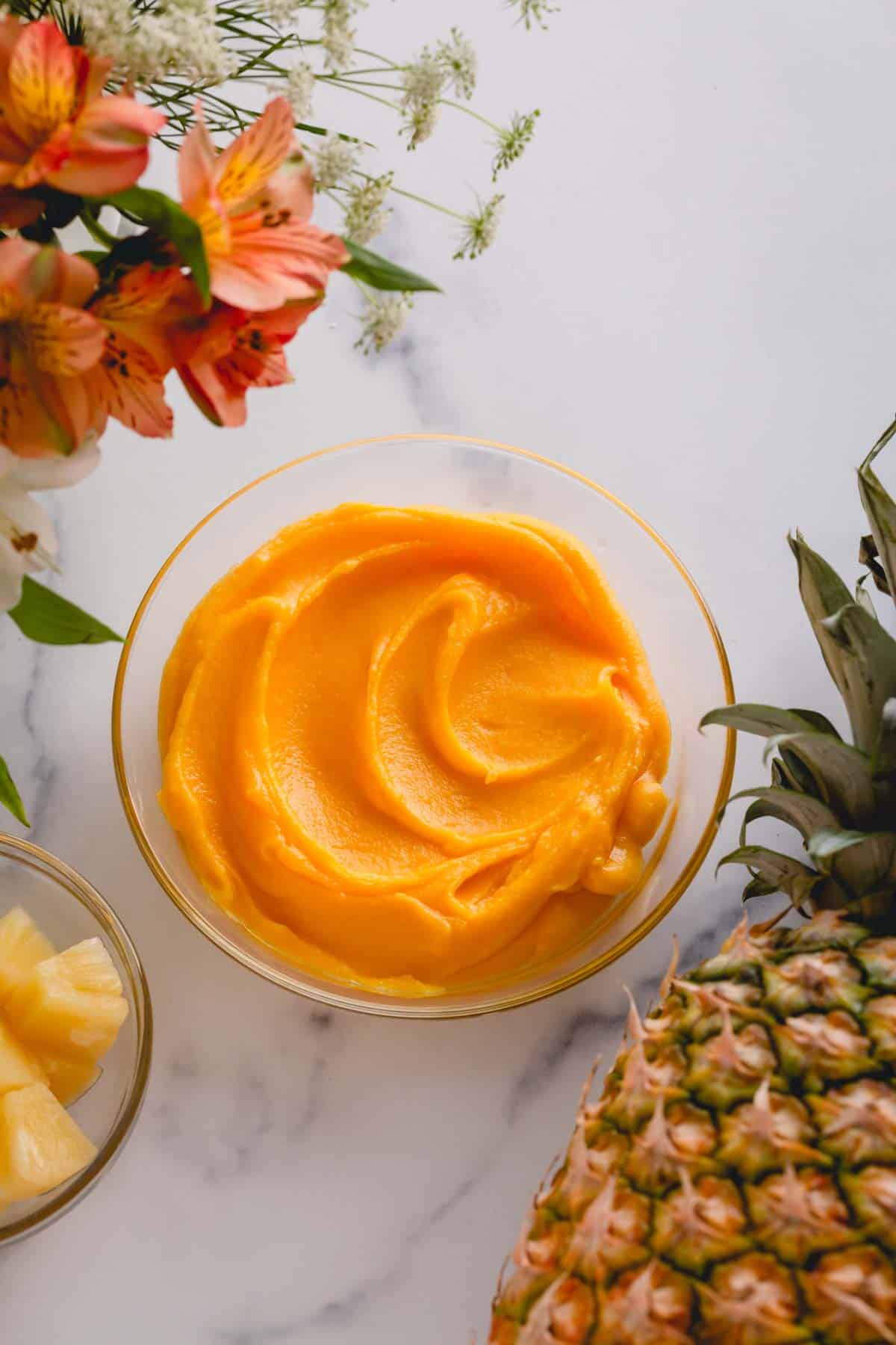a bowl of pineapple curd.
