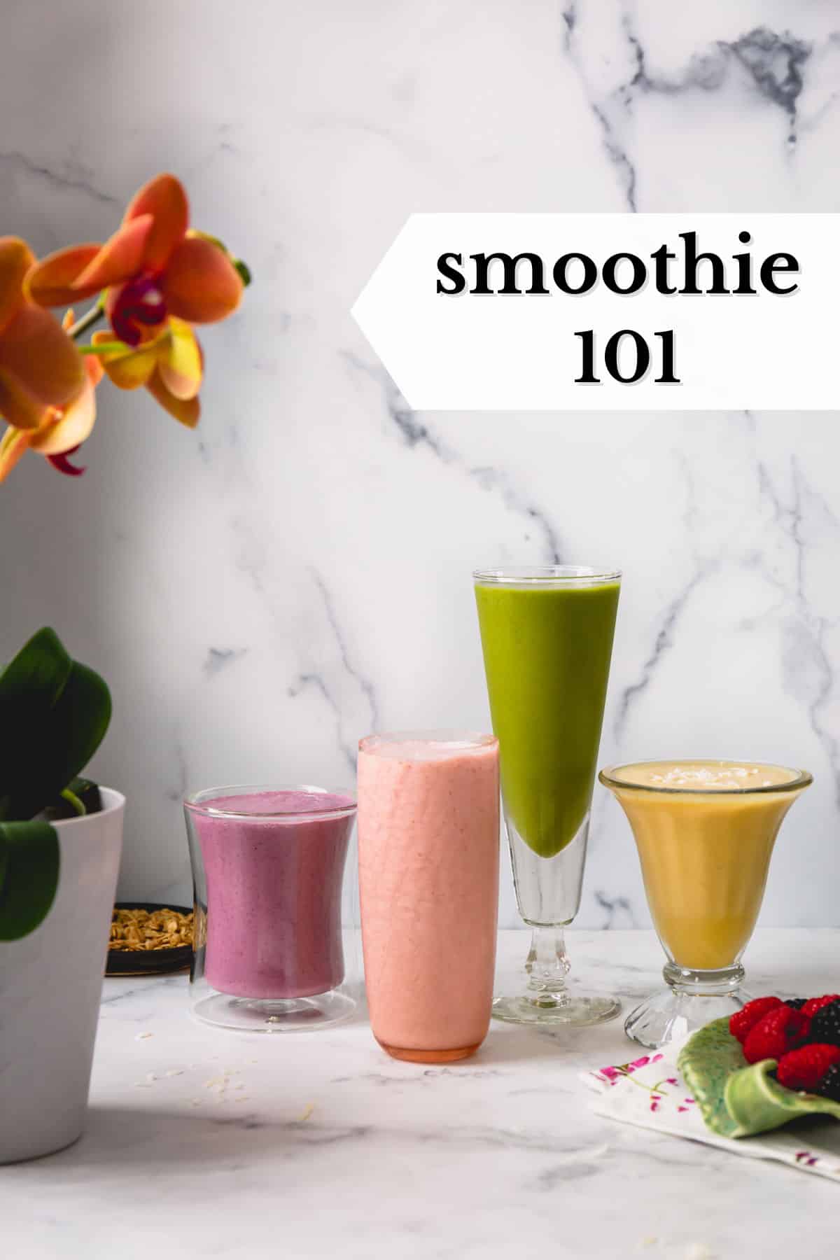 smoothies on counter. 