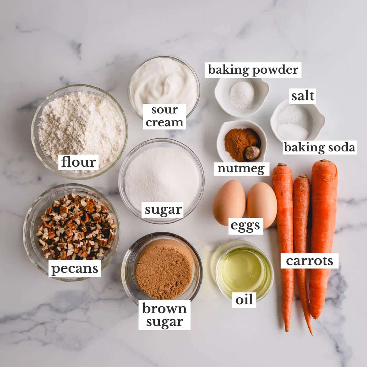 Ingredients for carrot cake.