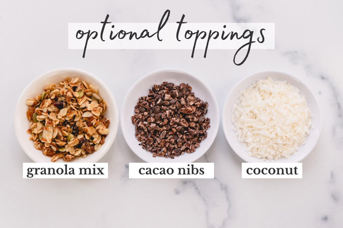 granola, cacao nibs, and coconut.