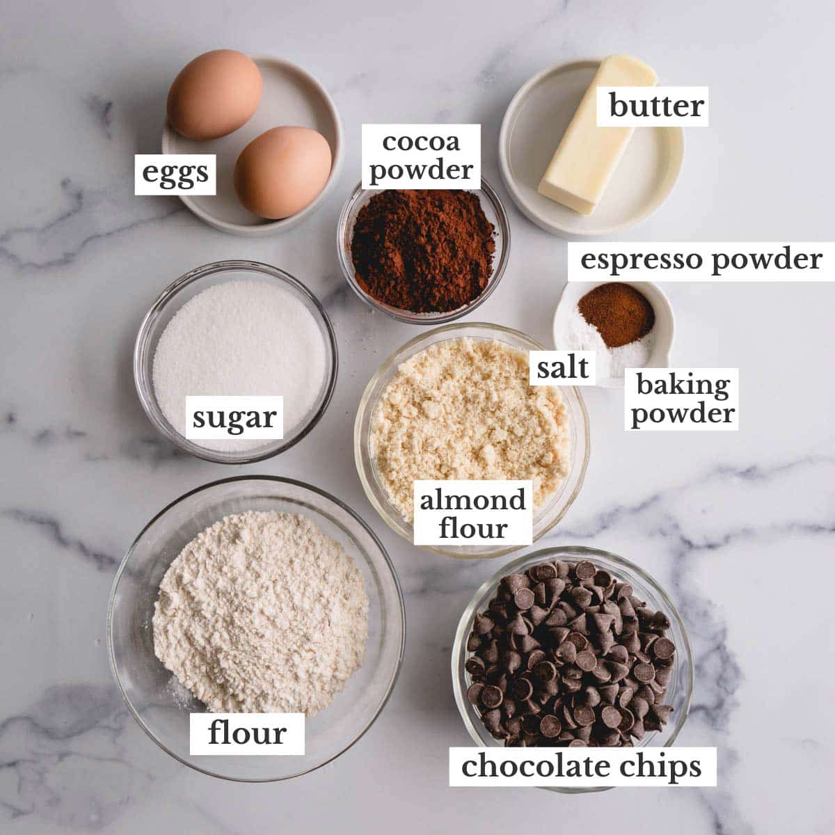 Ingredients for brownie cookies. 