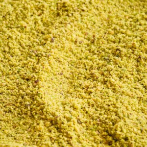 Close up image of pistachio flour.