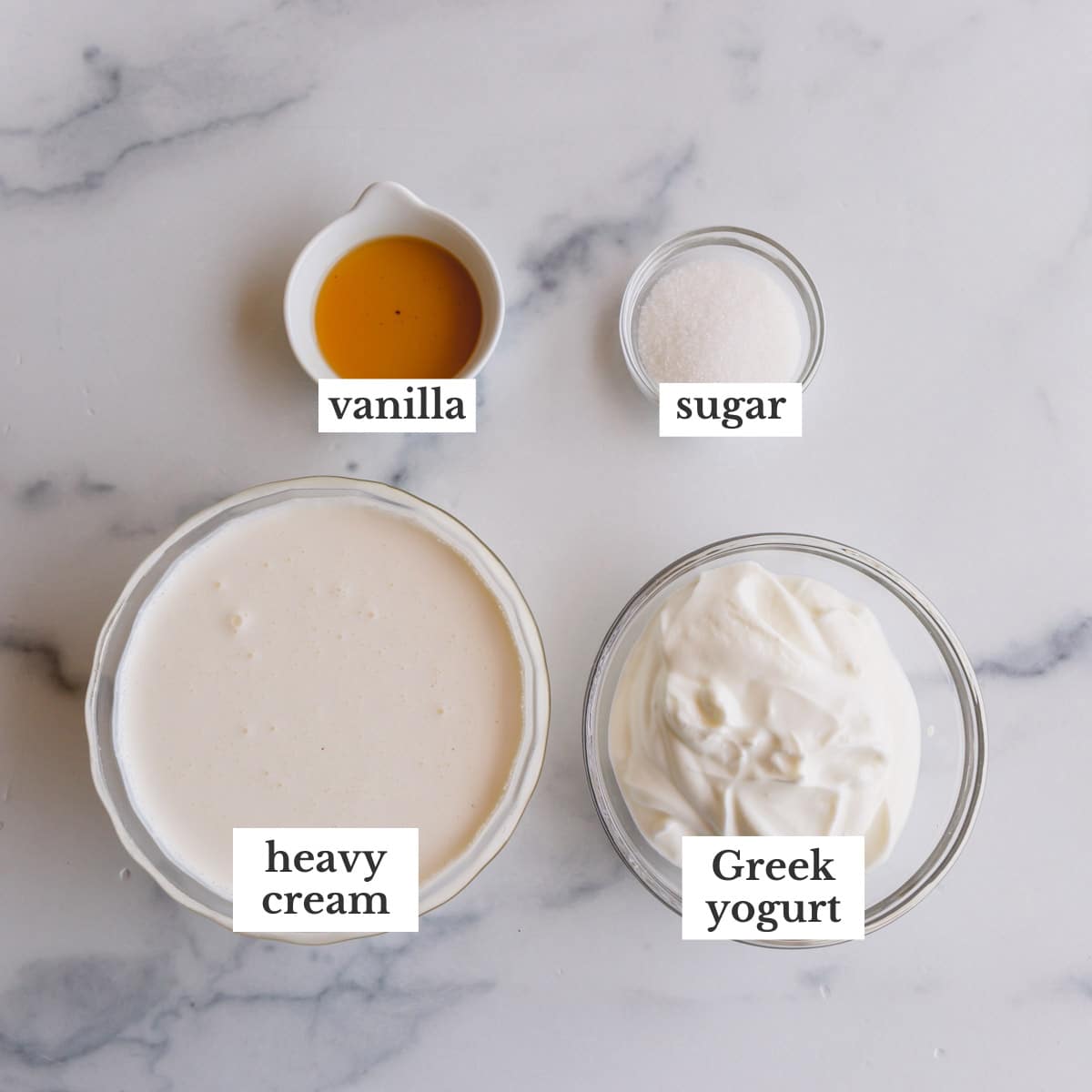 Homemade whipped cream ingredients.