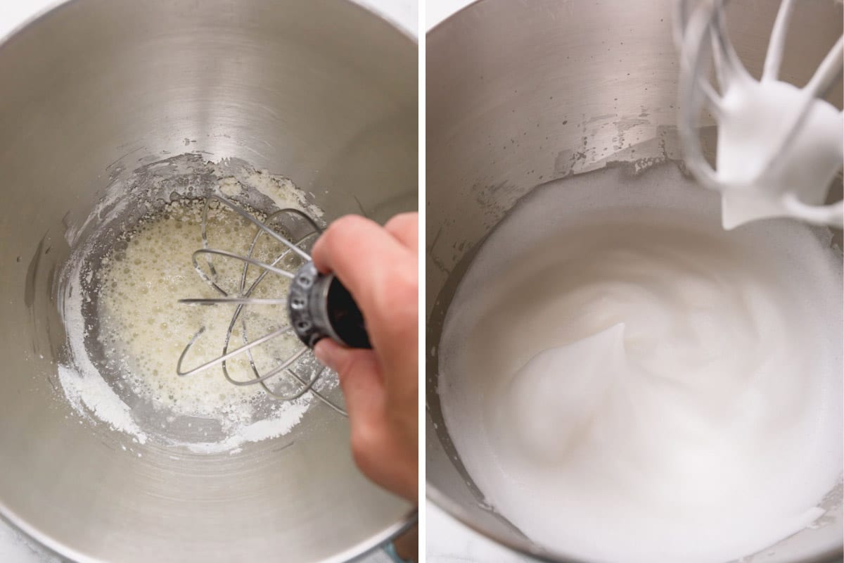 whipped egg whites in mixer bowl. 