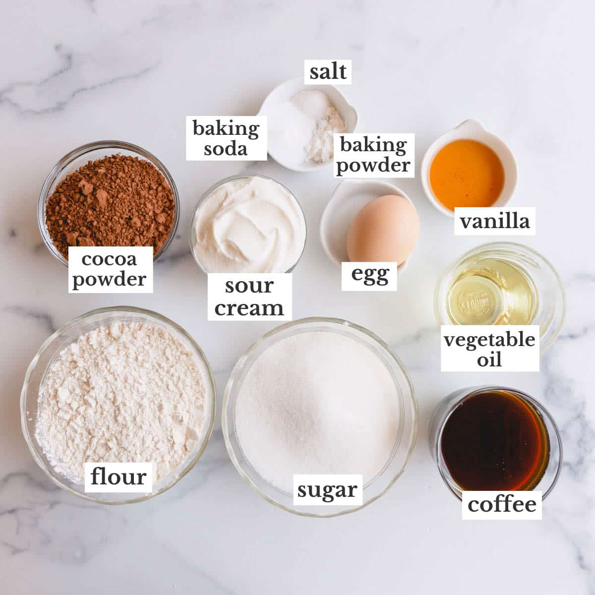 Ingredients to make ultimate chocolate cupcakes.