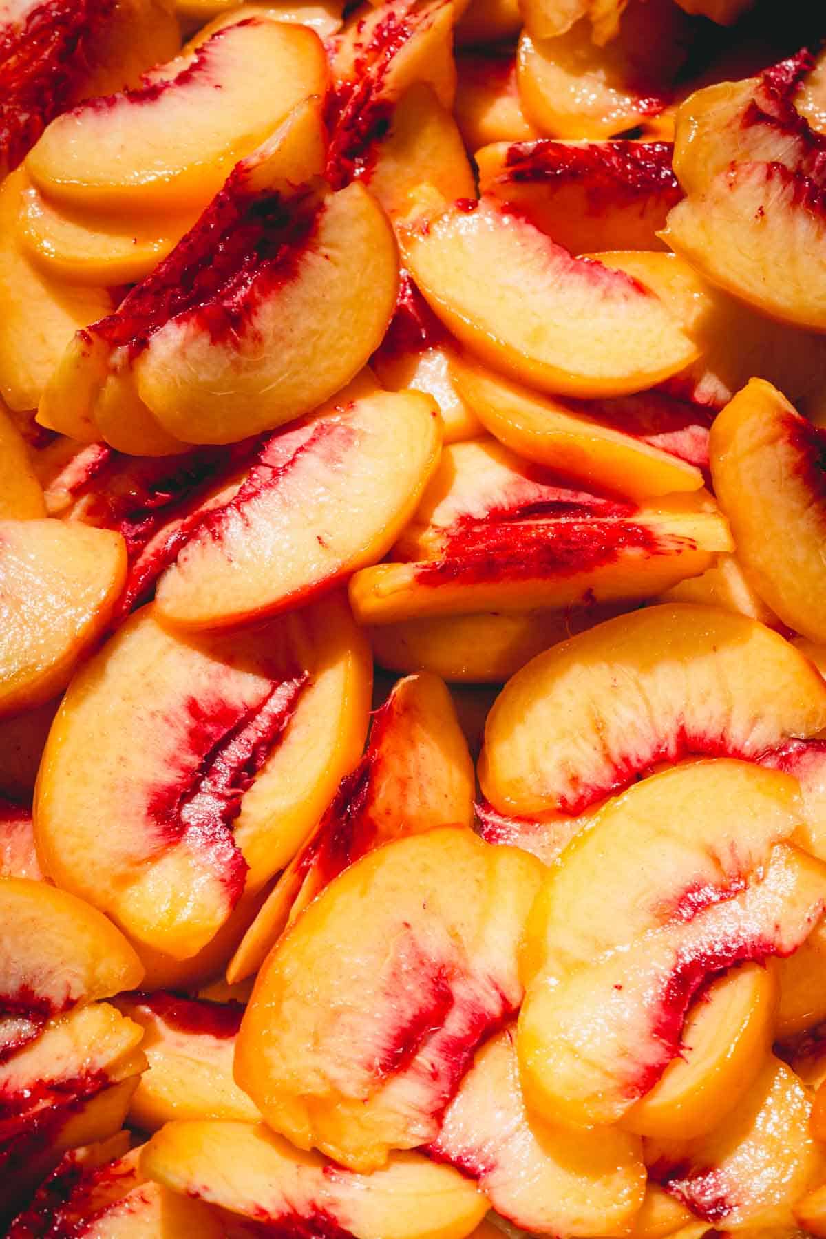 Close up image of peach slices.