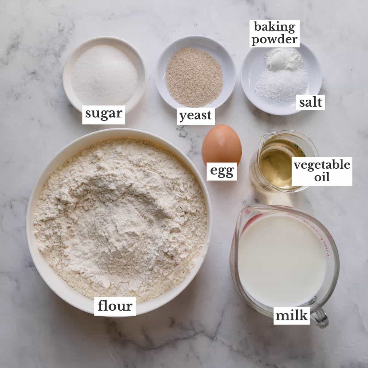 Ingredients needed to make overnight caramel rolls.