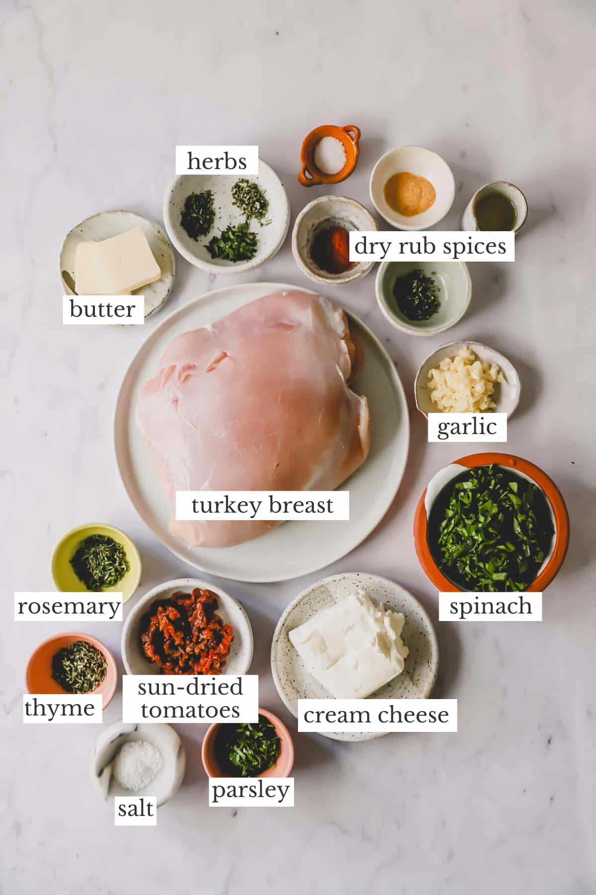 Ingredients to make stuffed turkey.