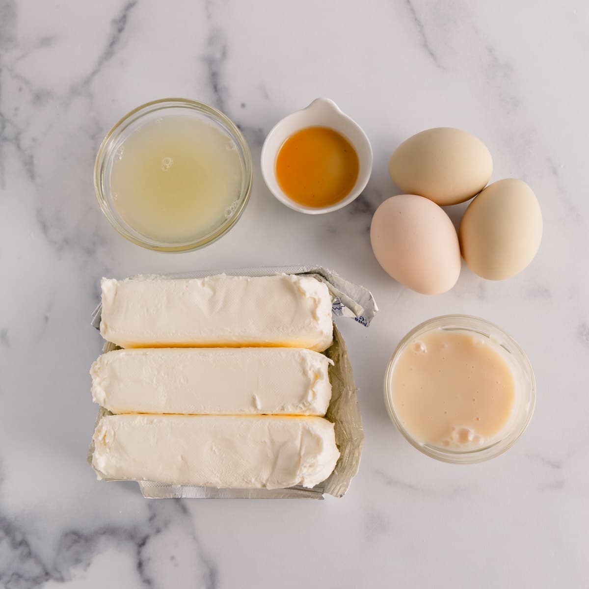Ingredients to make a cheesecake filling.